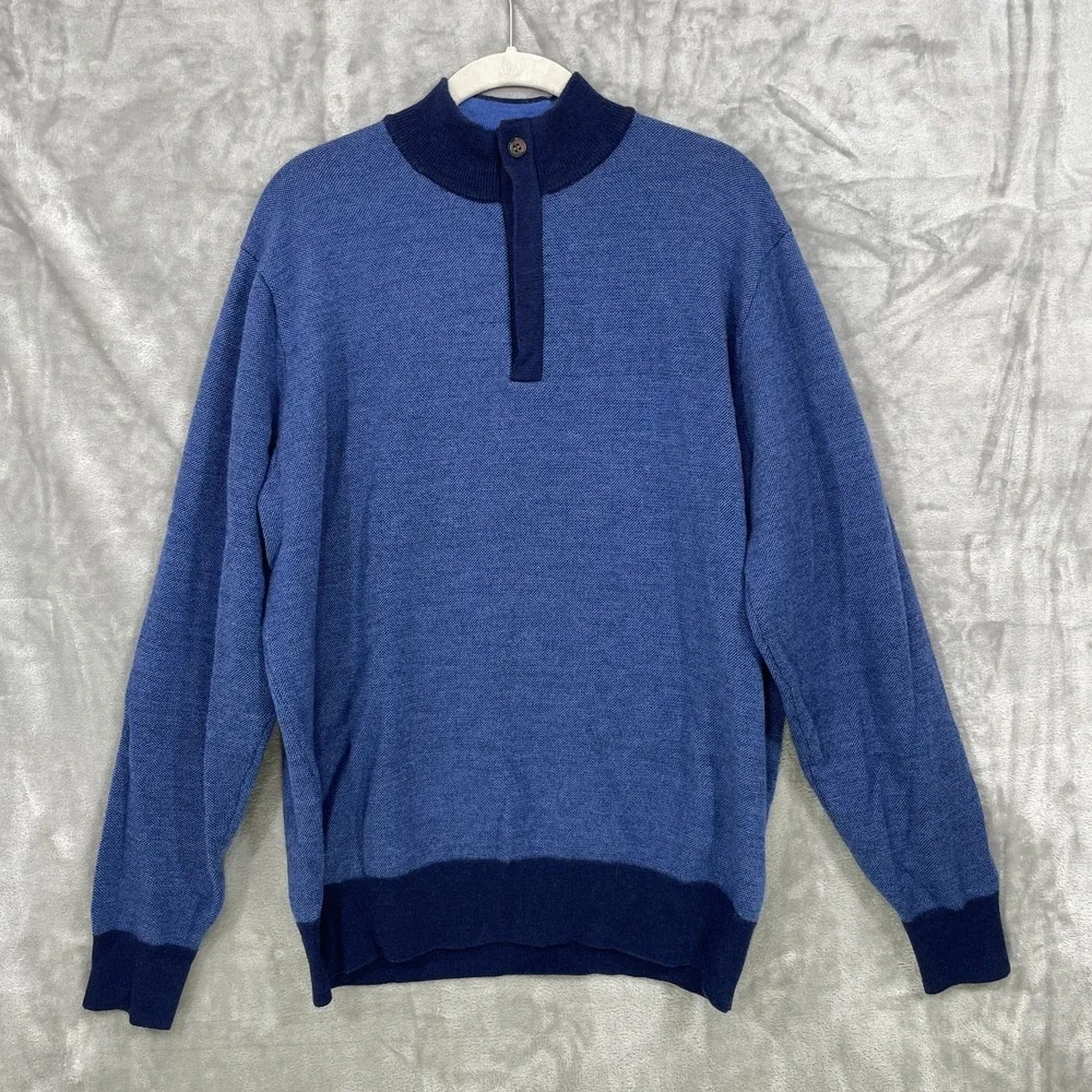 PETER MILLAR Sweater Men's XL Blue 100% Extra Fine Merino Wool 1/4 Zip